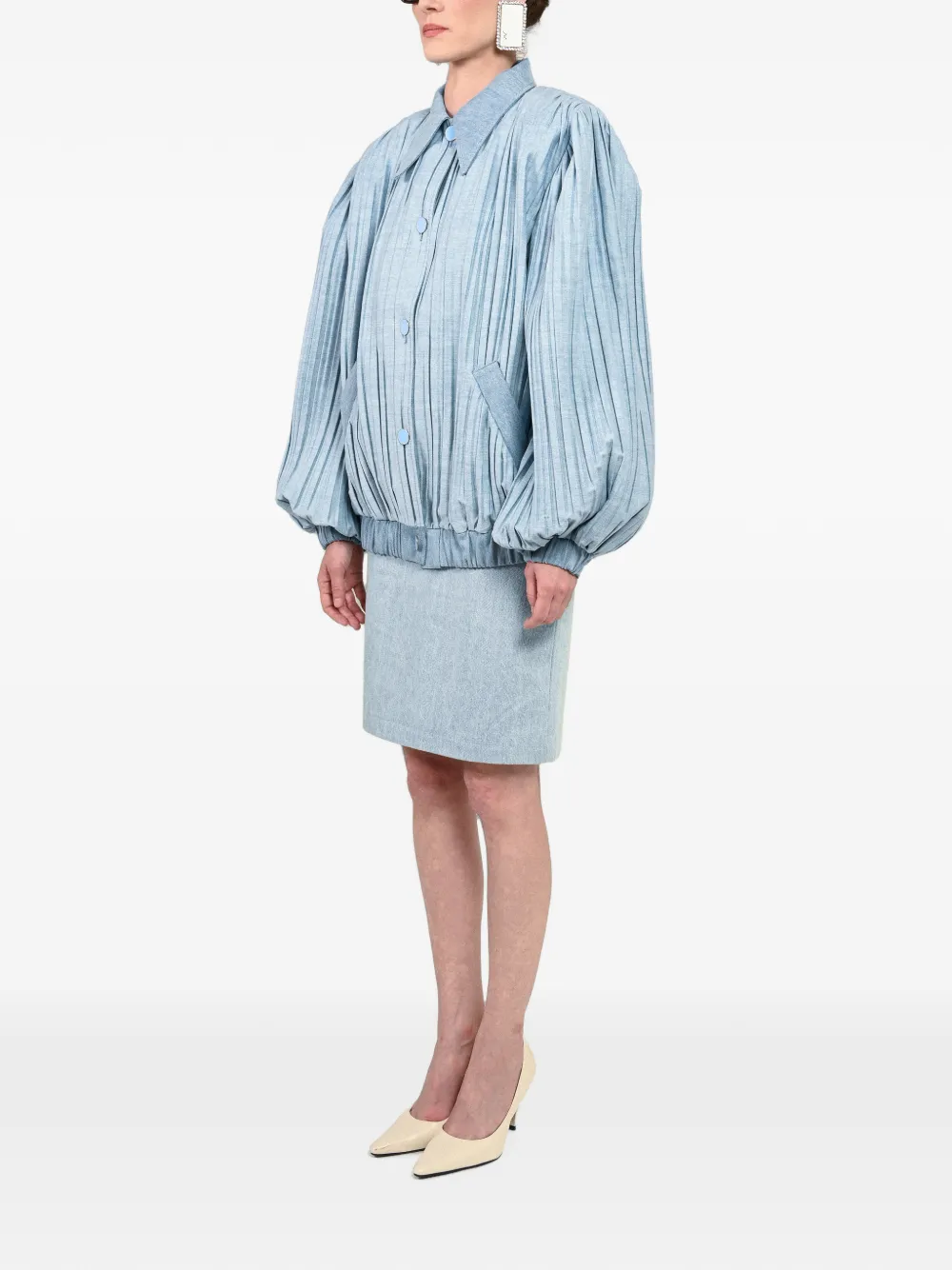  Rowen Rose Pleated Denim Jacket - Azul 