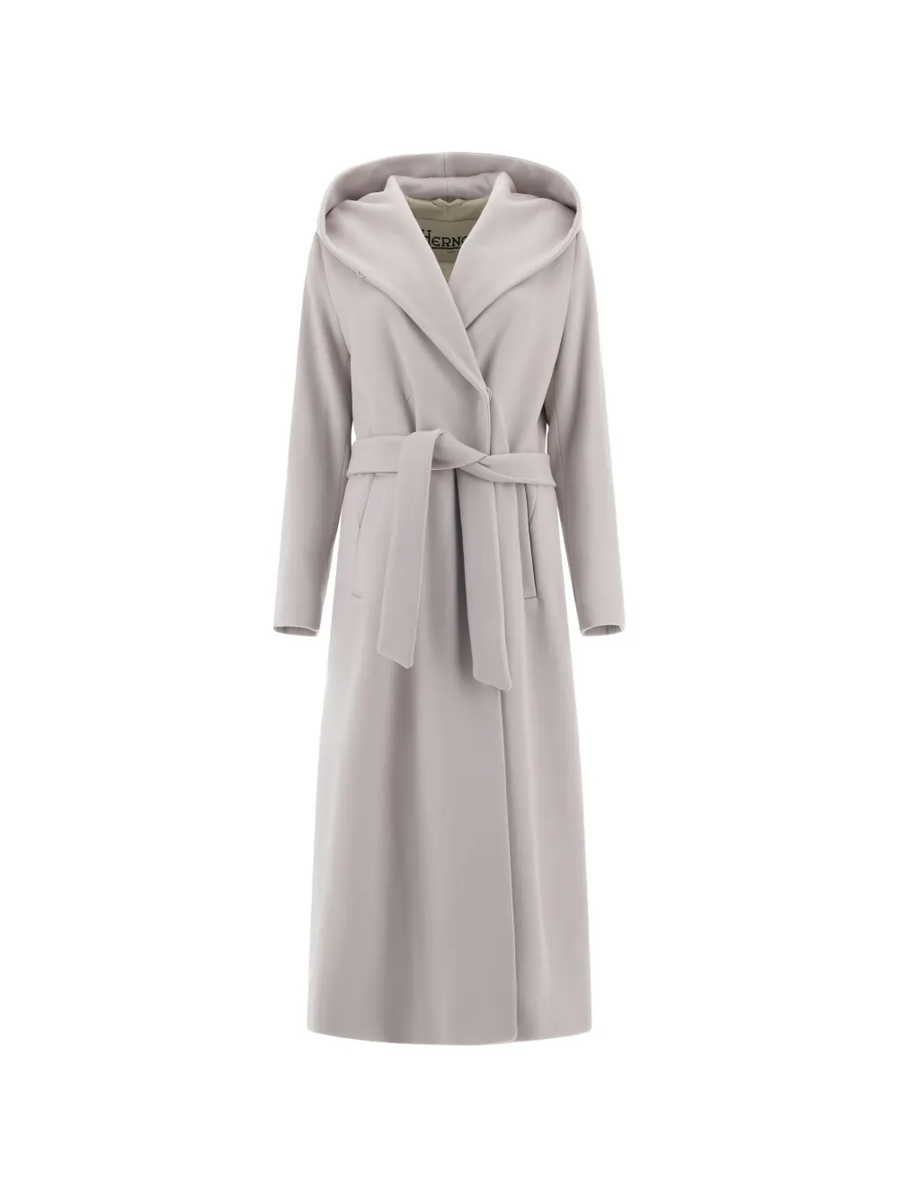 Herno Hooded Belted Coat In Gray