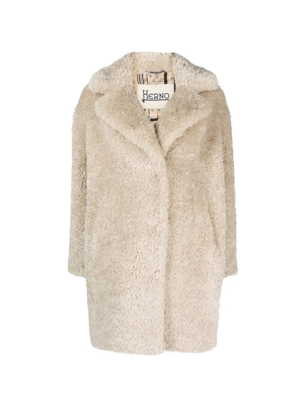 Herno Faux-shearling Notched-lapel Coat In Neutral