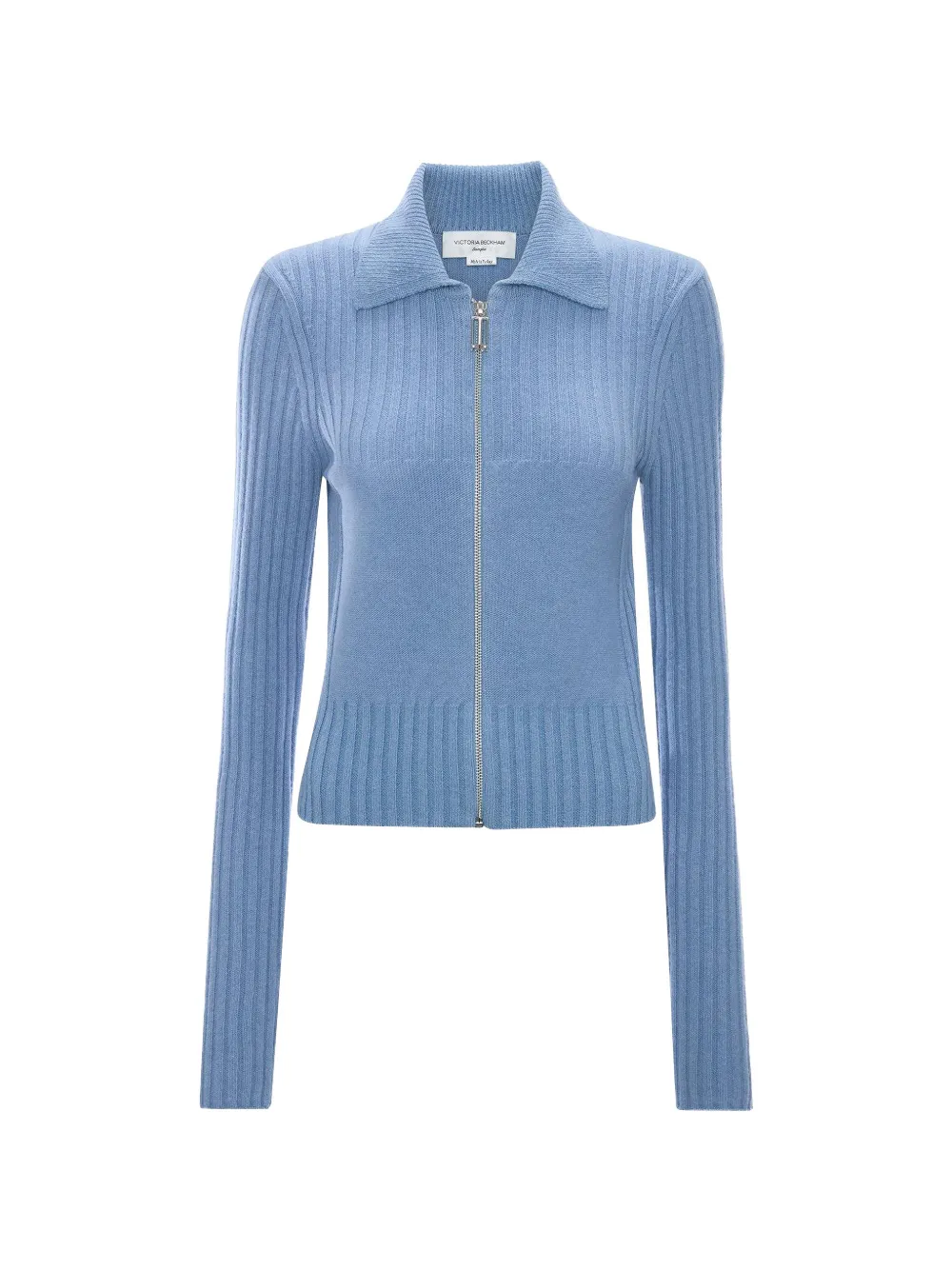 Victoria Beckham Ribbed-knit Zip-up Sweater In Blue