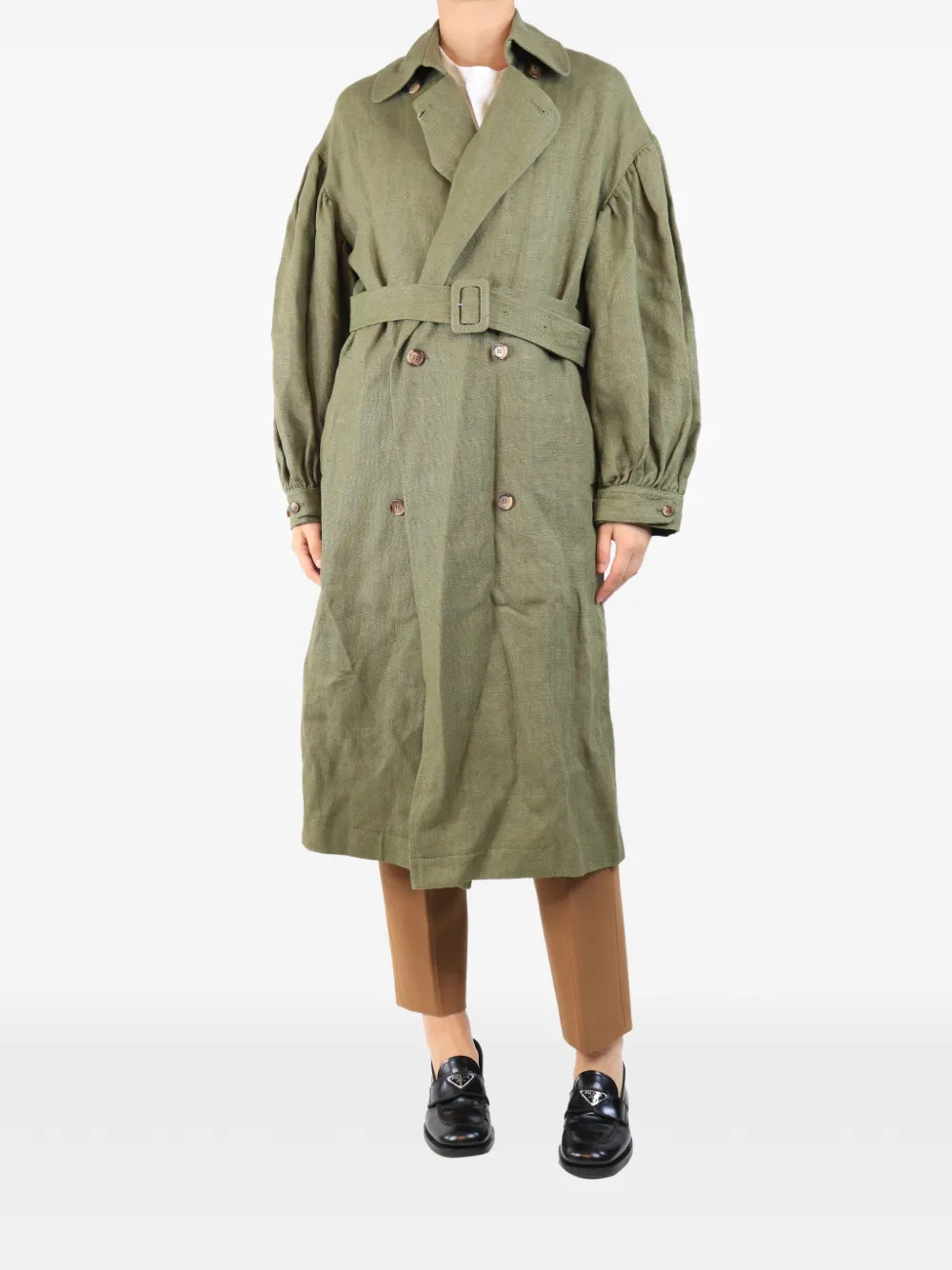 LouLou de Saison belted linen trench coat - Green