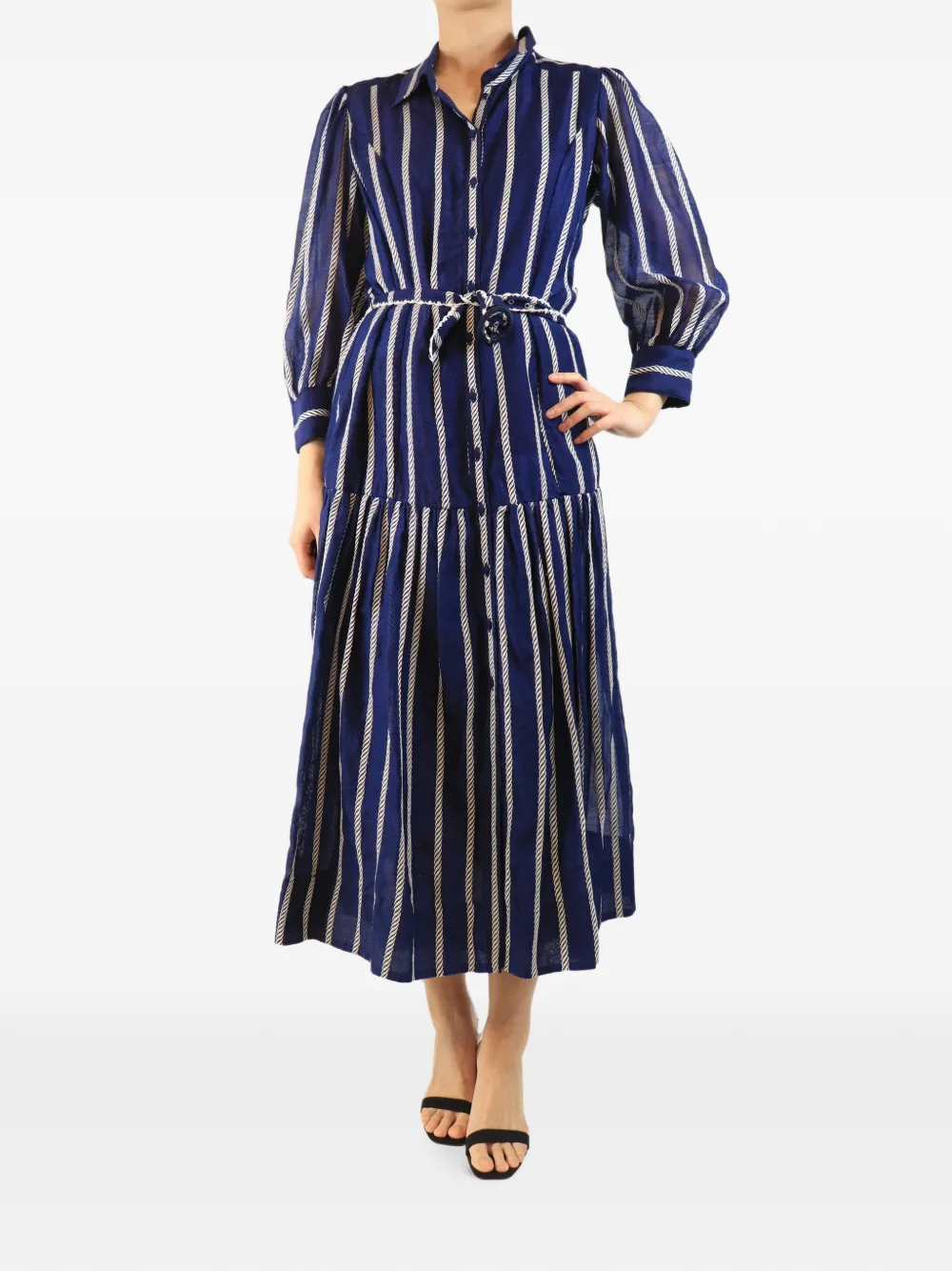 Beulah Gestreiftes Midikleid mit Gürtel - Blau