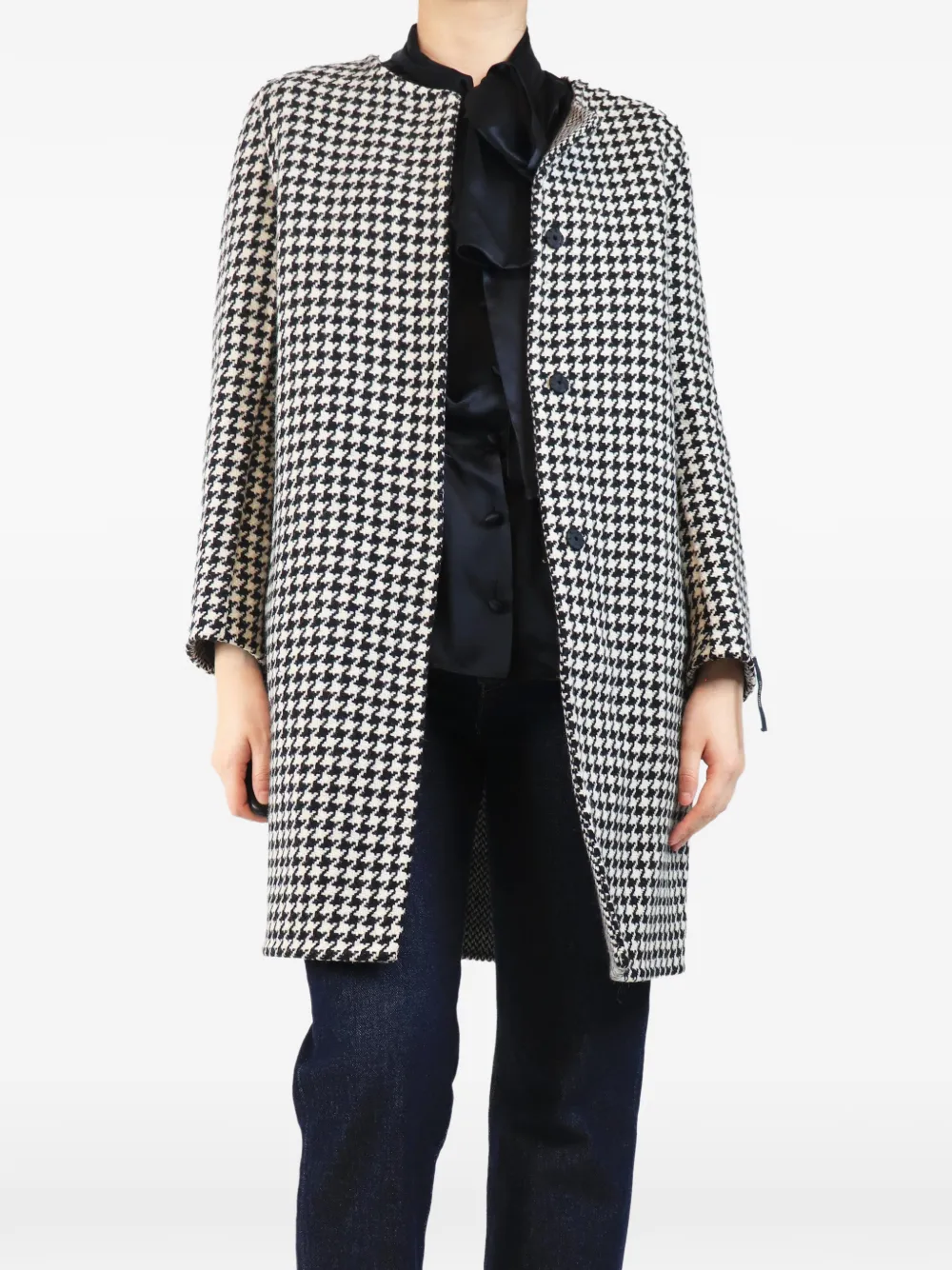 'S Max Mara houndstooth-print button-up coat - White