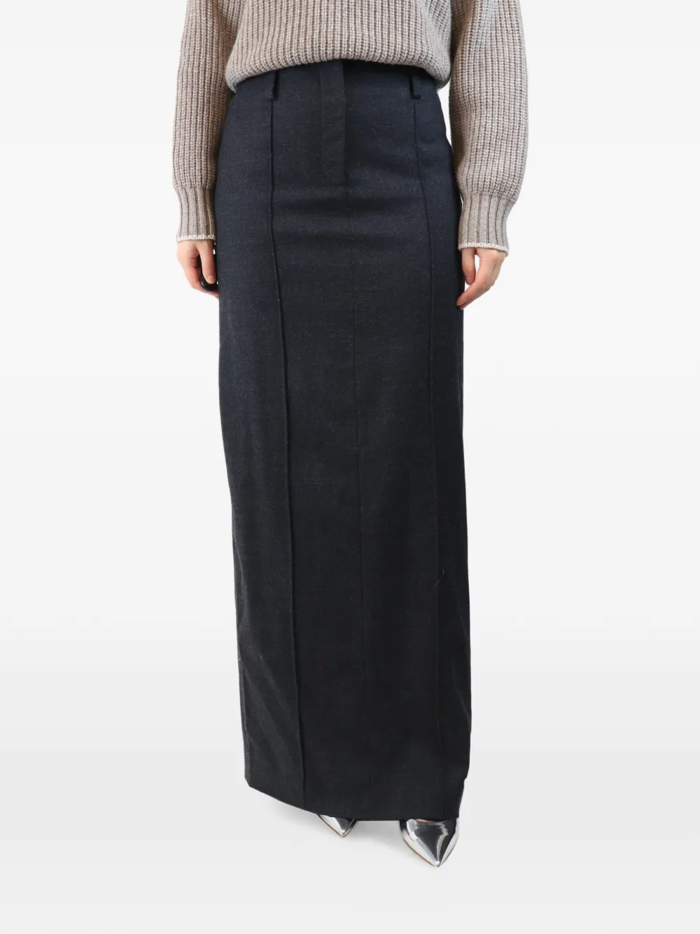Pre-owned G. Seam-detail Maxi Skirt In Gray