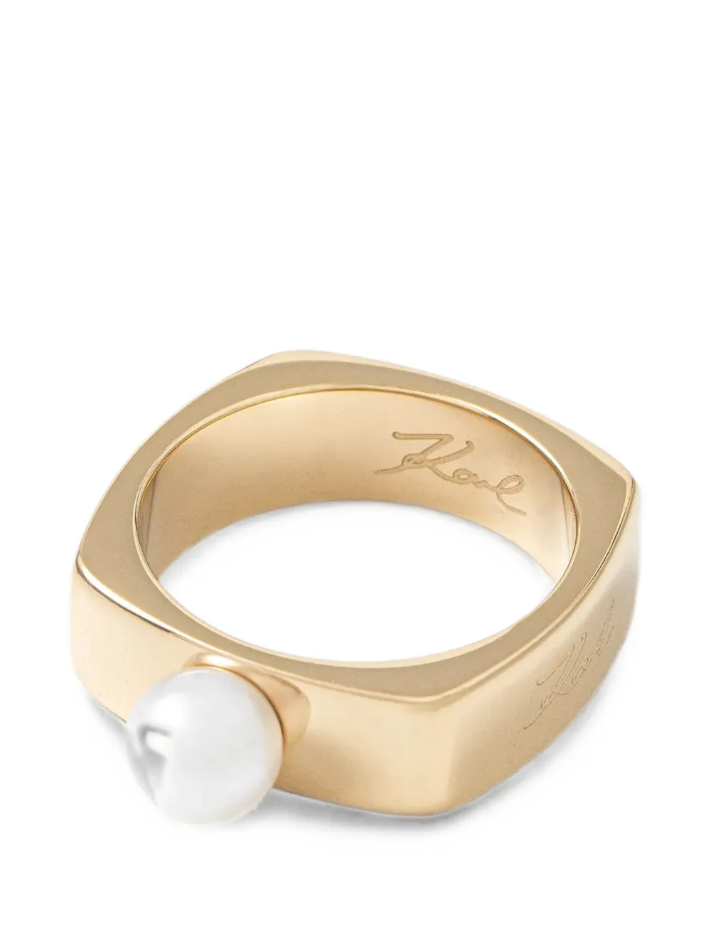 Karl Lagerfeld faux-pearl square ring - Oro