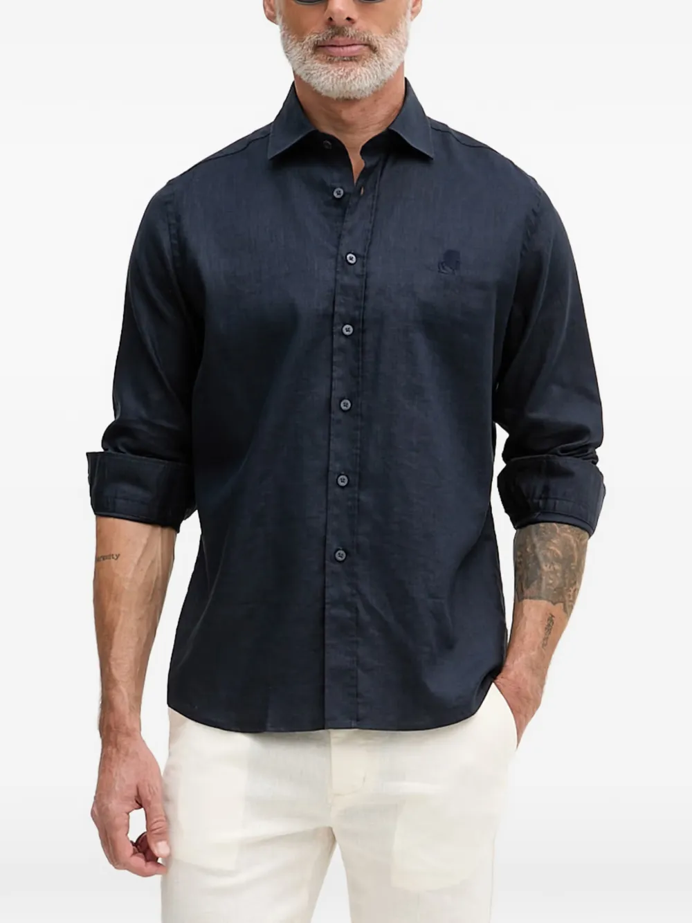 Karl Lagerfeld embroidered-logo button-down linen shirt - Blau