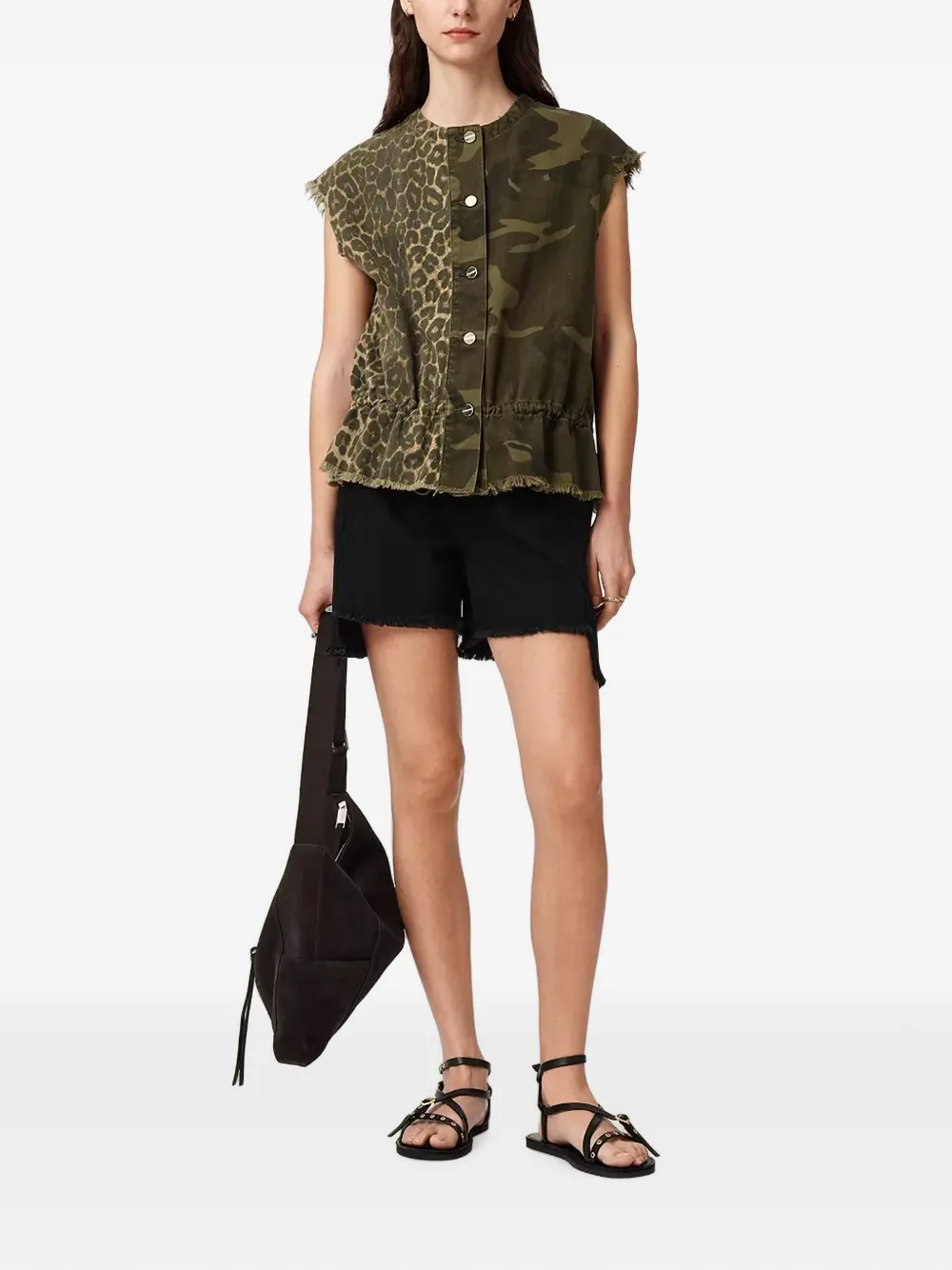 AllSaints Sofi gilet met luipaardprint en camouflageprint Groen