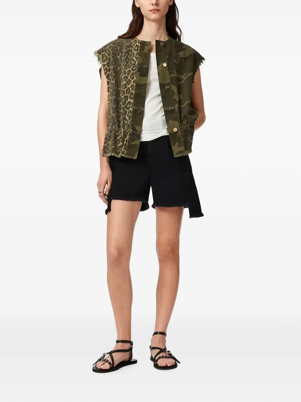 AllSaints Sofi gilet met luipaardprint en camouflageprint Groen