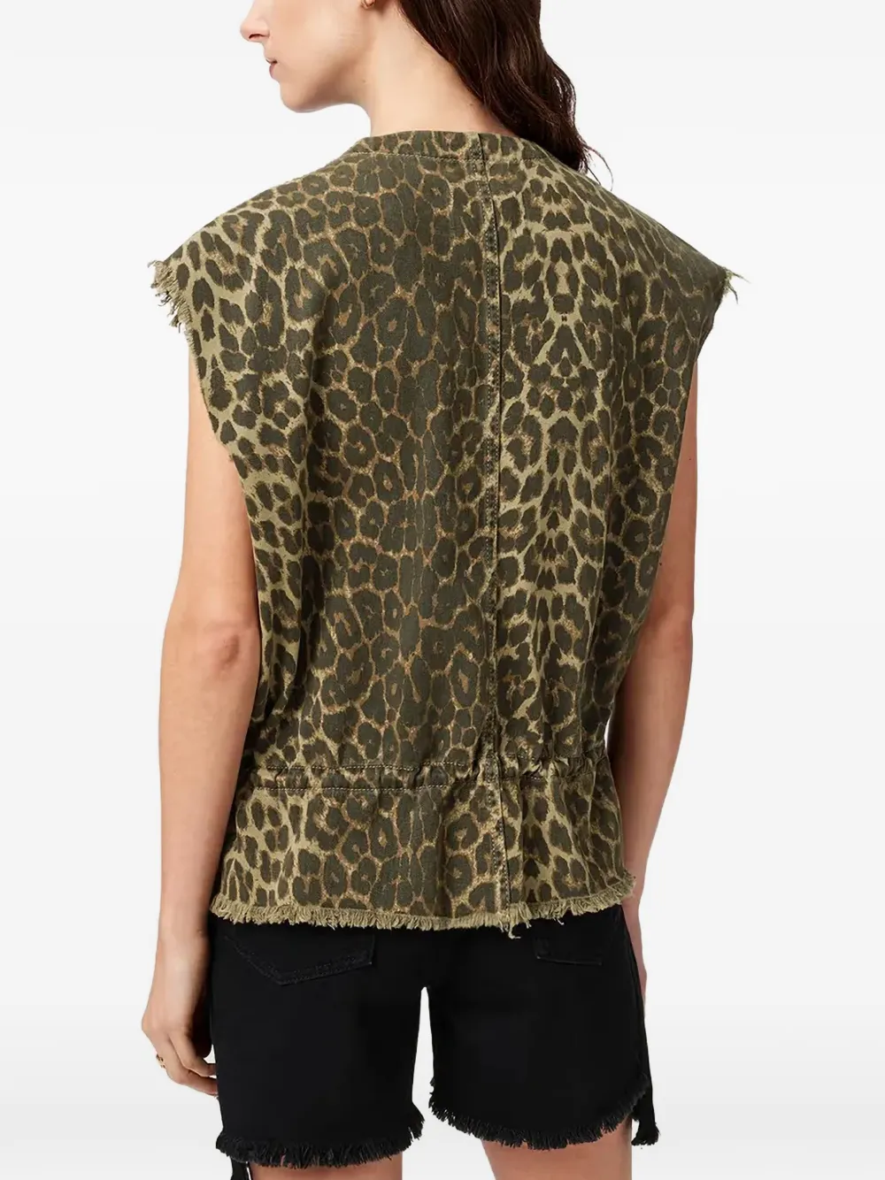 AllSaints Sofi gilet met luipaardprint en camouflageprint Groen