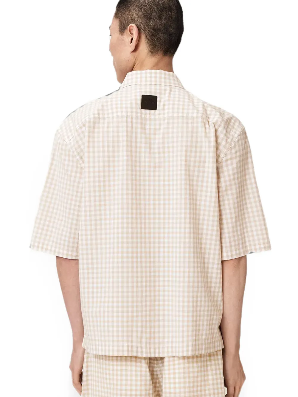 AllSaints Rockland overhemd met gingham-ruit en korte mouwen Beige