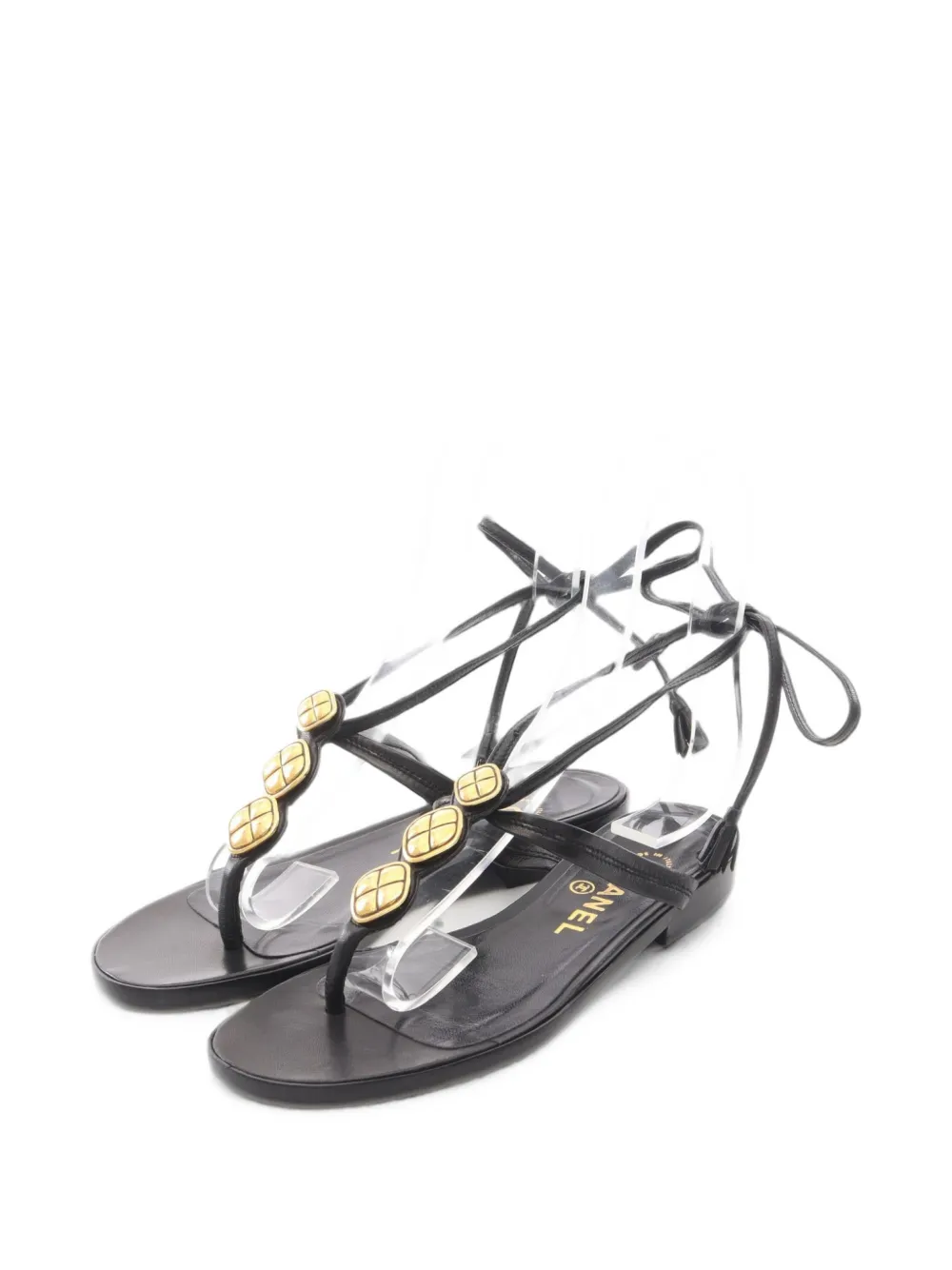 CHANEL Pre-Owned 1986-1988 flache Sandalen mit Schnürung - Schwarz