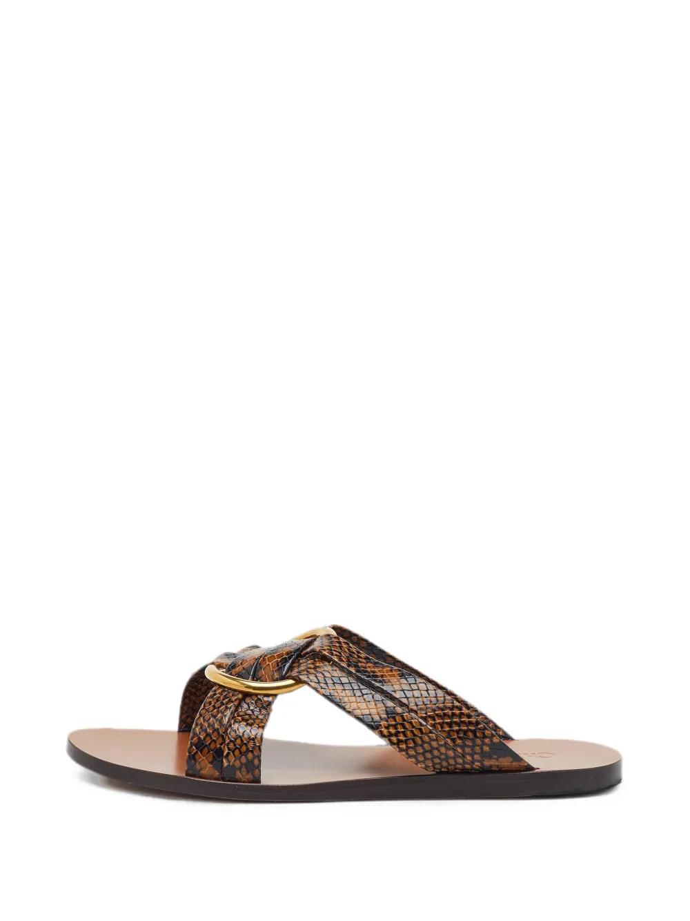 Chloé Pre-Owned Lauren python-embossed flat sandals - Marrone