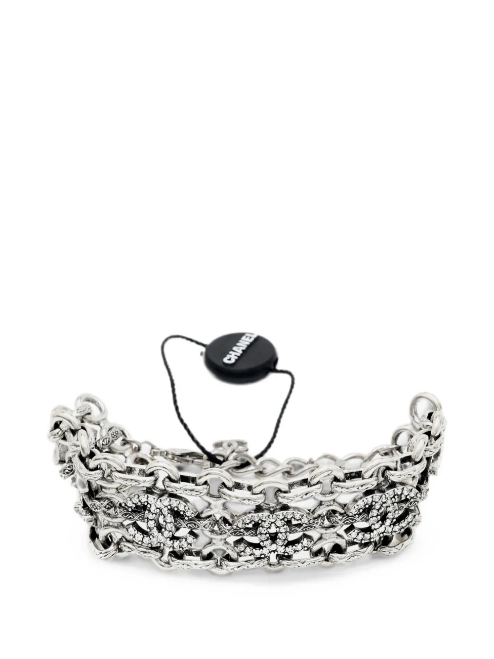 CHANEL Pre-Owned CC-logo crystal-embellished bracelet - Argento