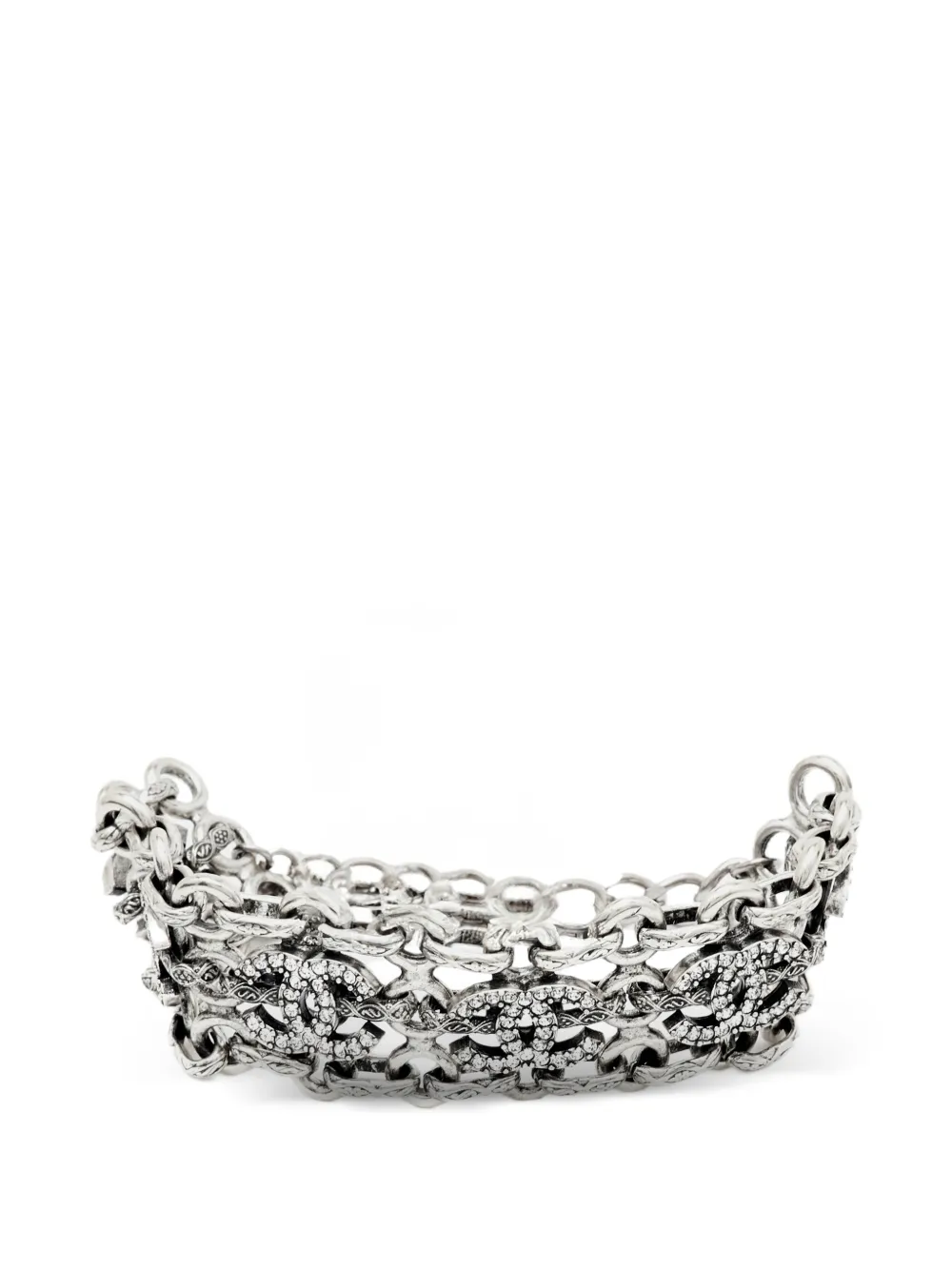 CHANEL Pre-Owned CC-logo crystal-embellished bracelet - Silver
