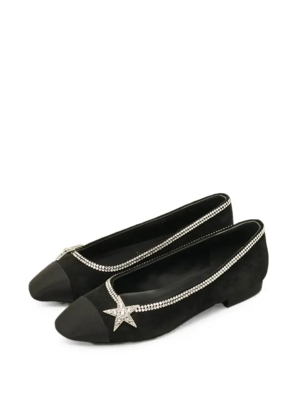 CHANEL ブラック キャップトゥ フラットシューズ(36) Fashion Shoes
