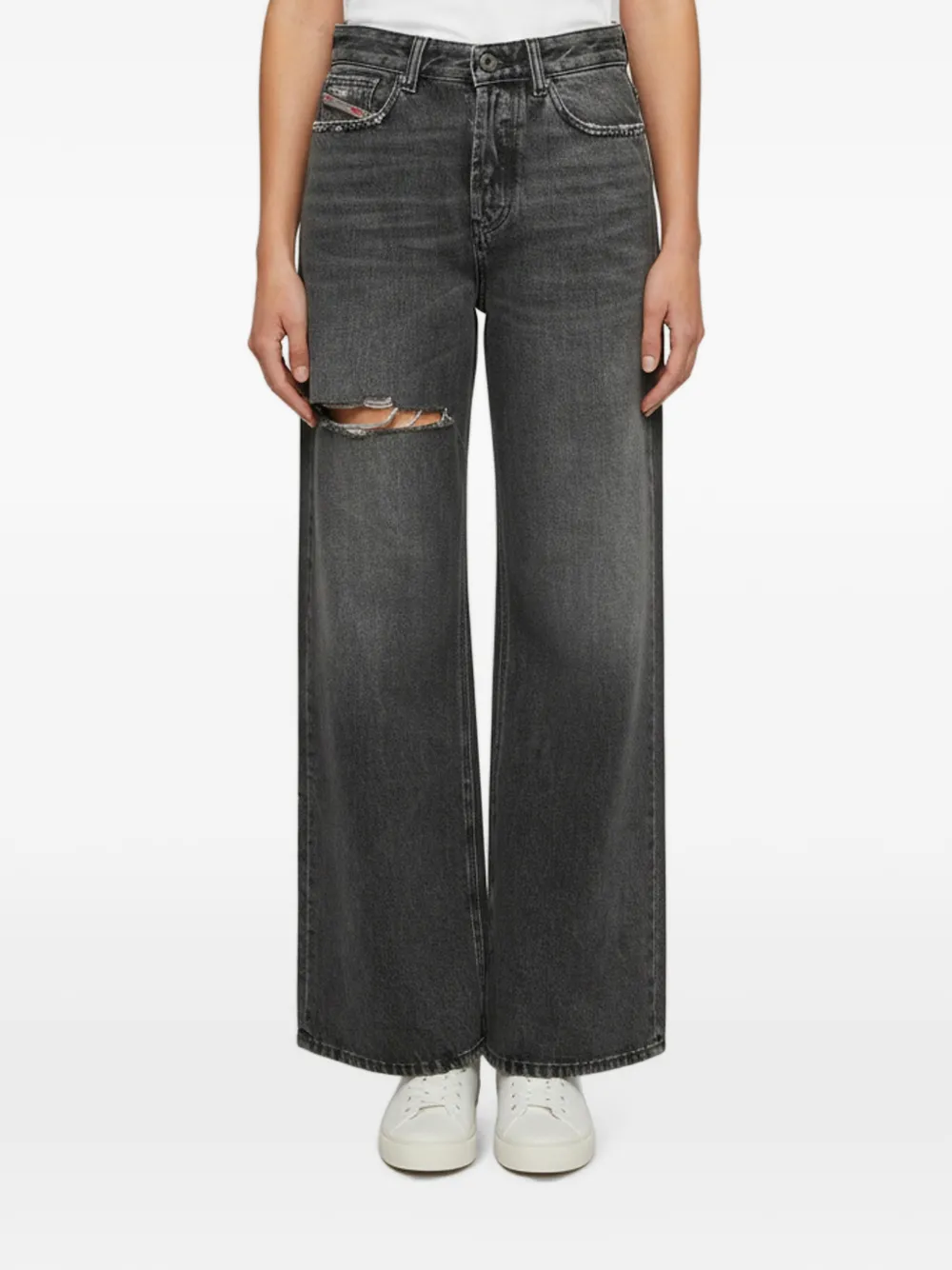 Diesel grey denim distressed wide-leg jeans
