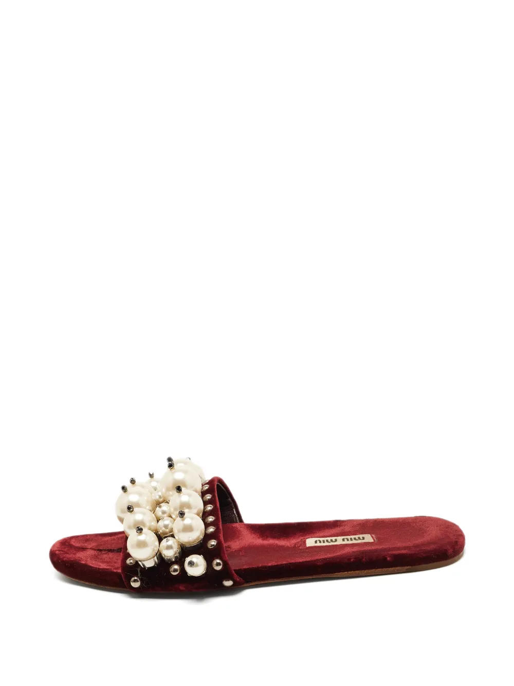 Miu Miu Pre-Owned pearl-embellished velvet slide sandals - Rot