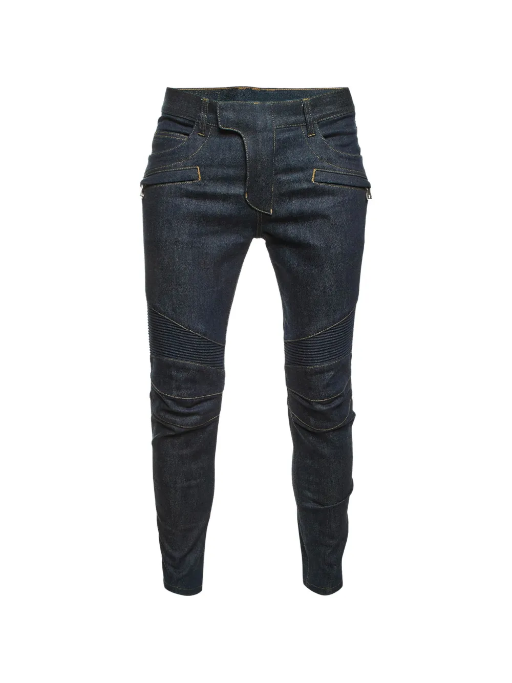 Pre-owned Balmain Ribbed-panel Biker Jeans In Blue