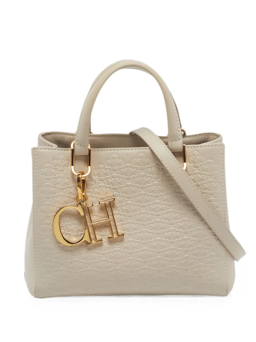 Carolina Herrera Vintage mini Duchess monogram-embossed tote bag - Toni neutri