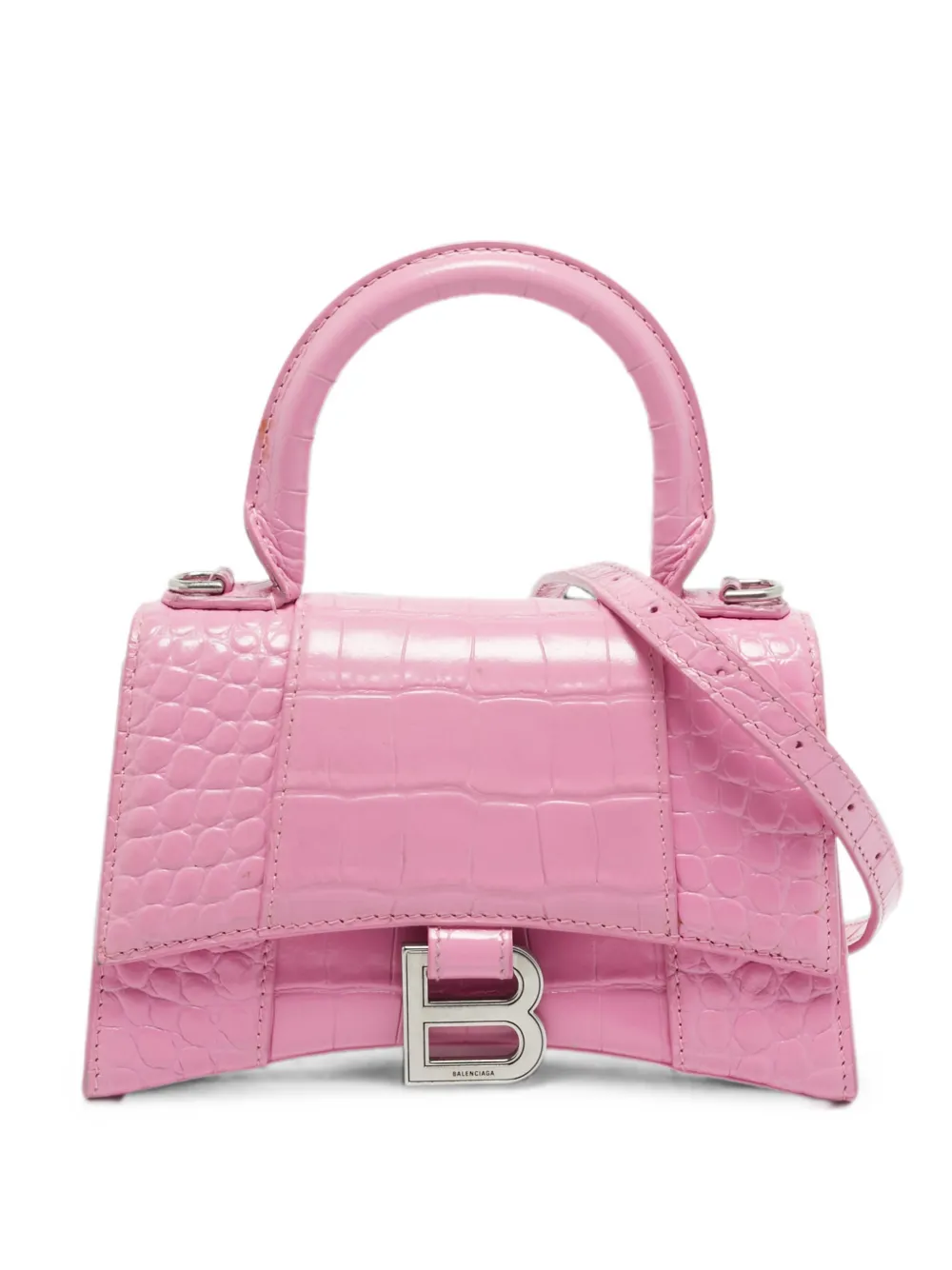 Balenciaga Pre-Owned XS Hourglass croc-embossed top-handle bag - Rosa