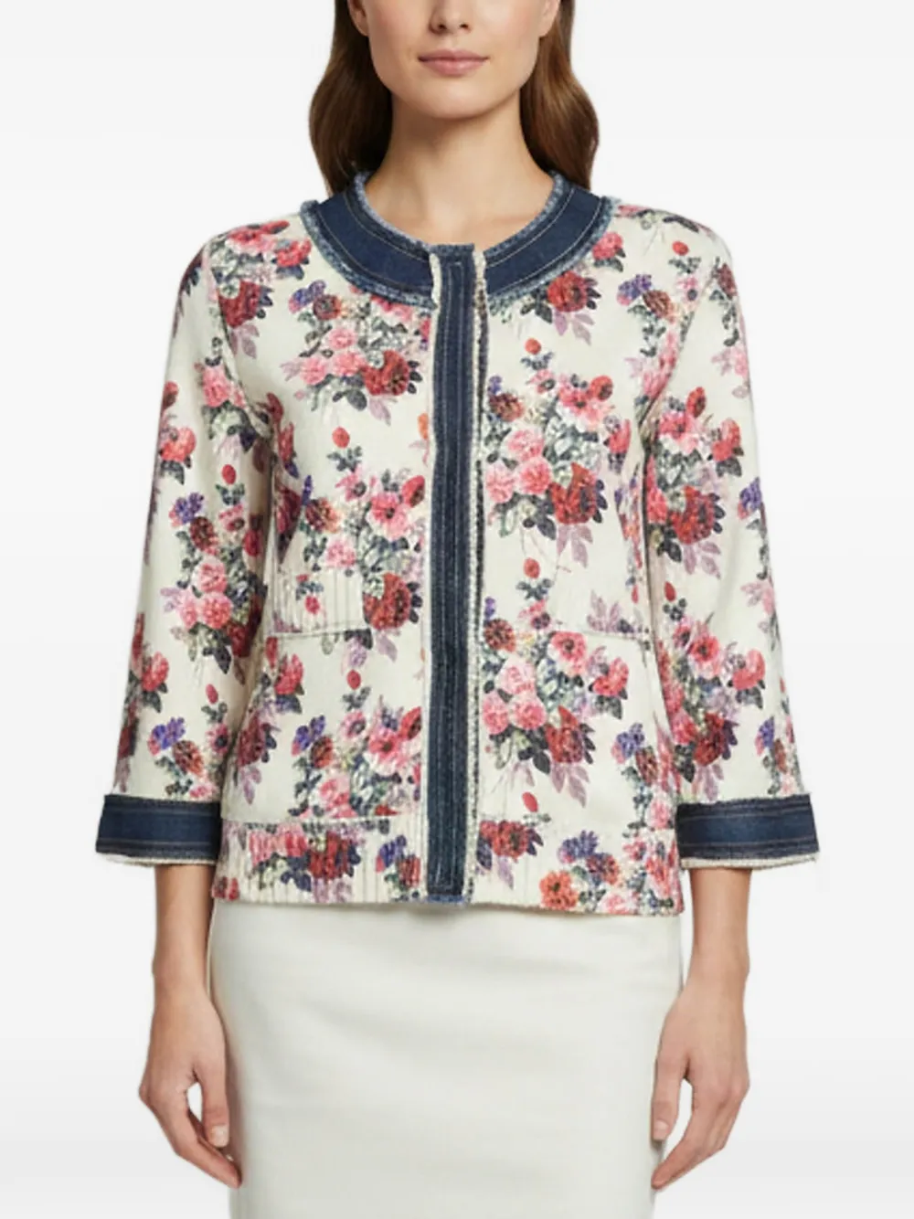 Dolce & Gabbana Pre-Owned floral-print denim-trim jacket - Bianco