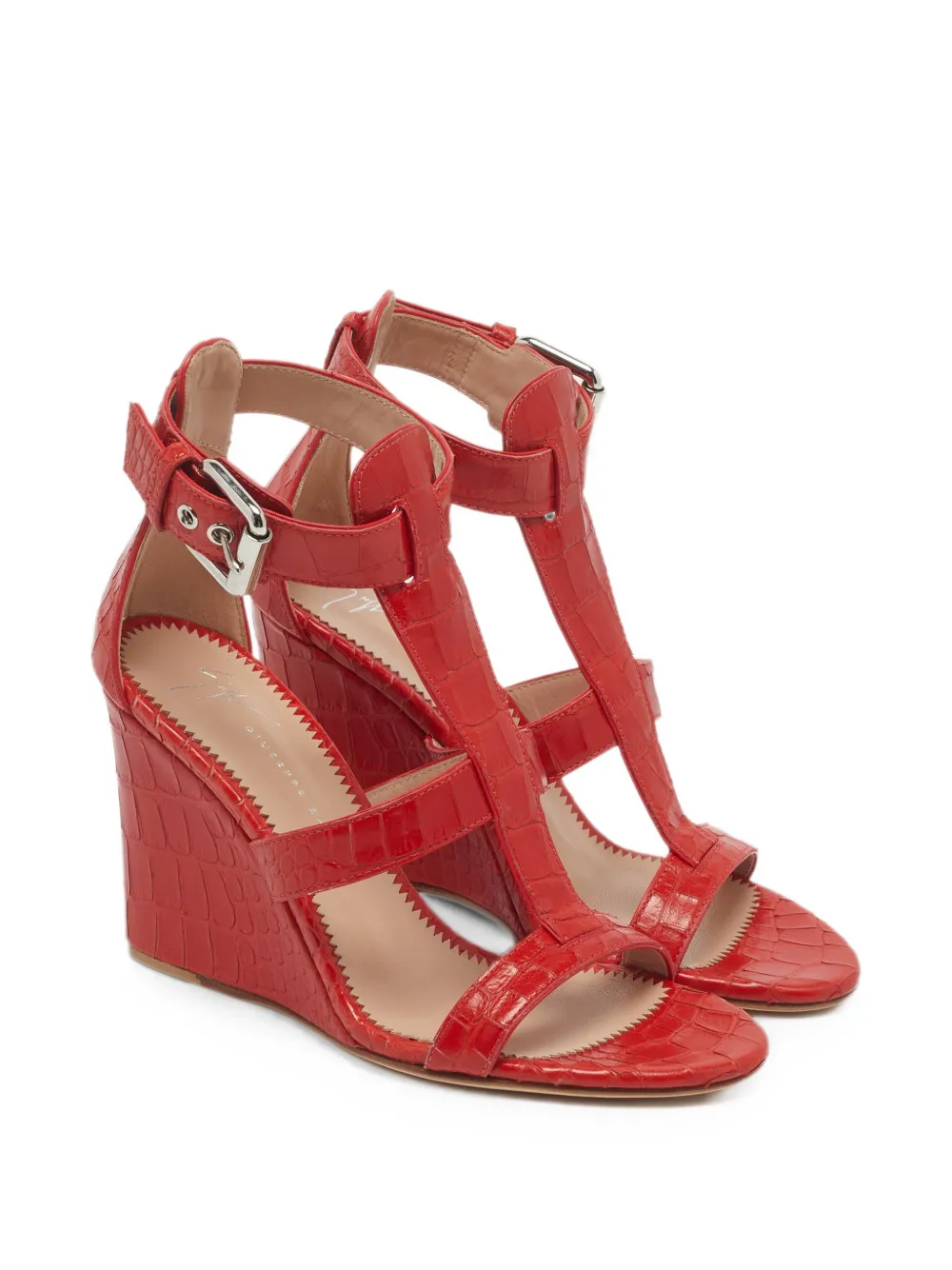 Giuseppe Zanotti Vintage croc-embossed ankle-strap sandals - Rot