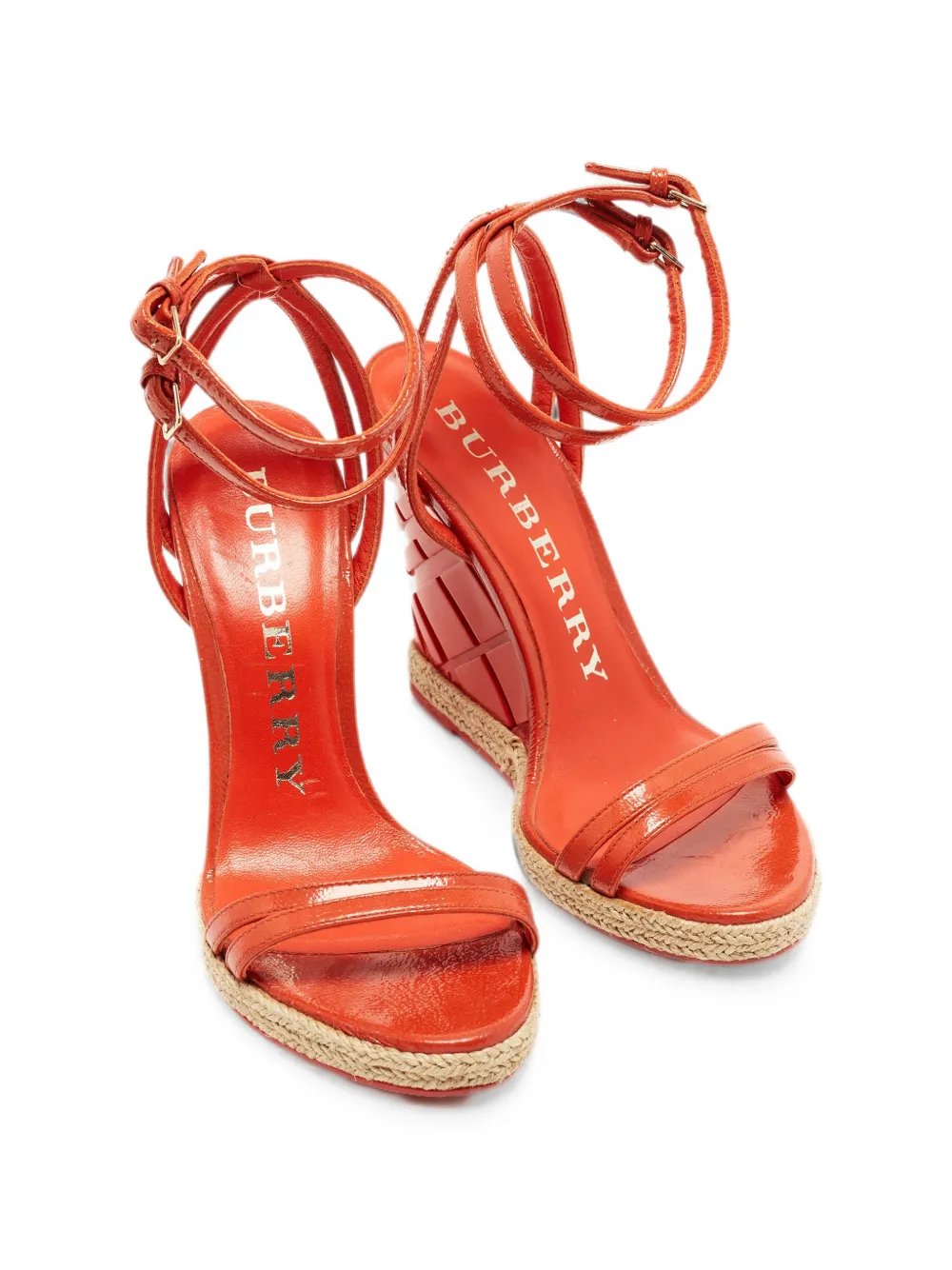 Burberry Pre-Owned Hassendean criss-cross wedge sandals - Orange