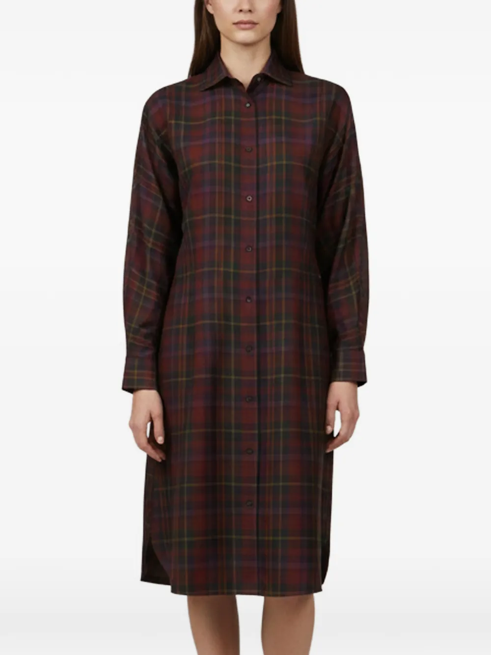 Ralph Lauren Vintage check-print shirt midi dress - Marrone