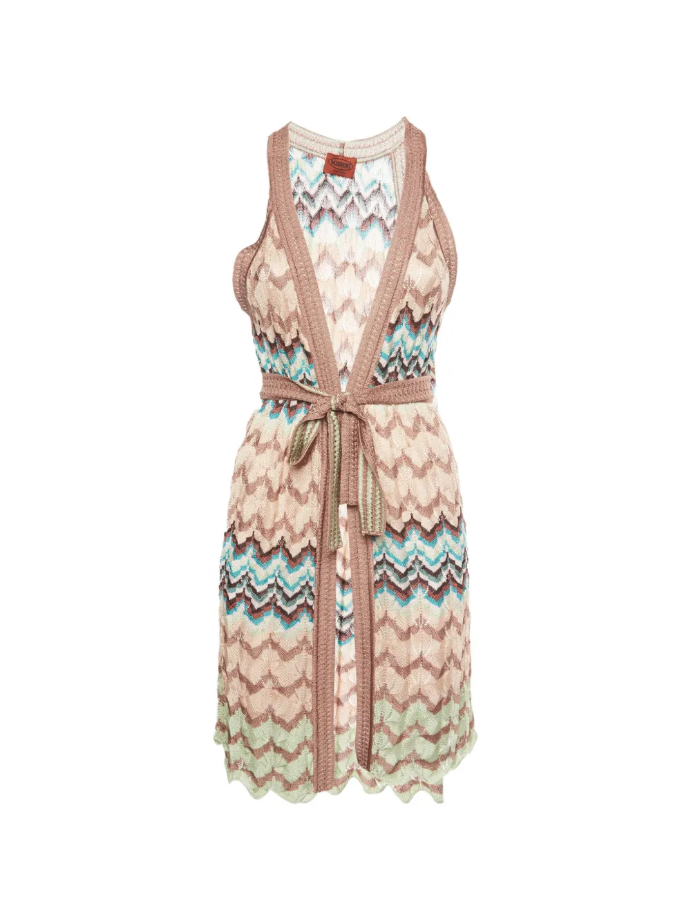 Pre-owned Missoni Pointelle Knit Belted Cardigan In Neutral