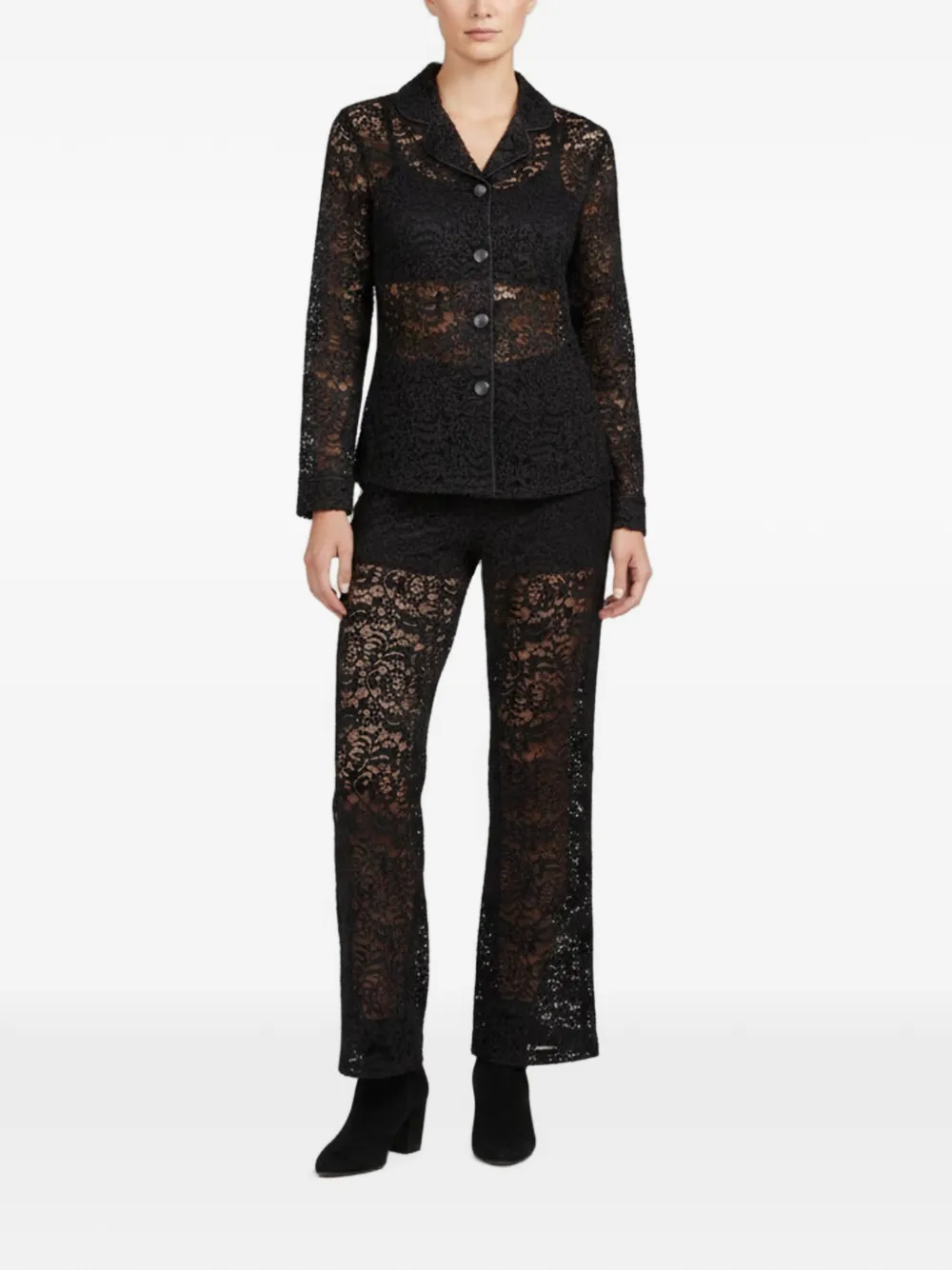 424 Giselle floral-lace trousers set - Nero