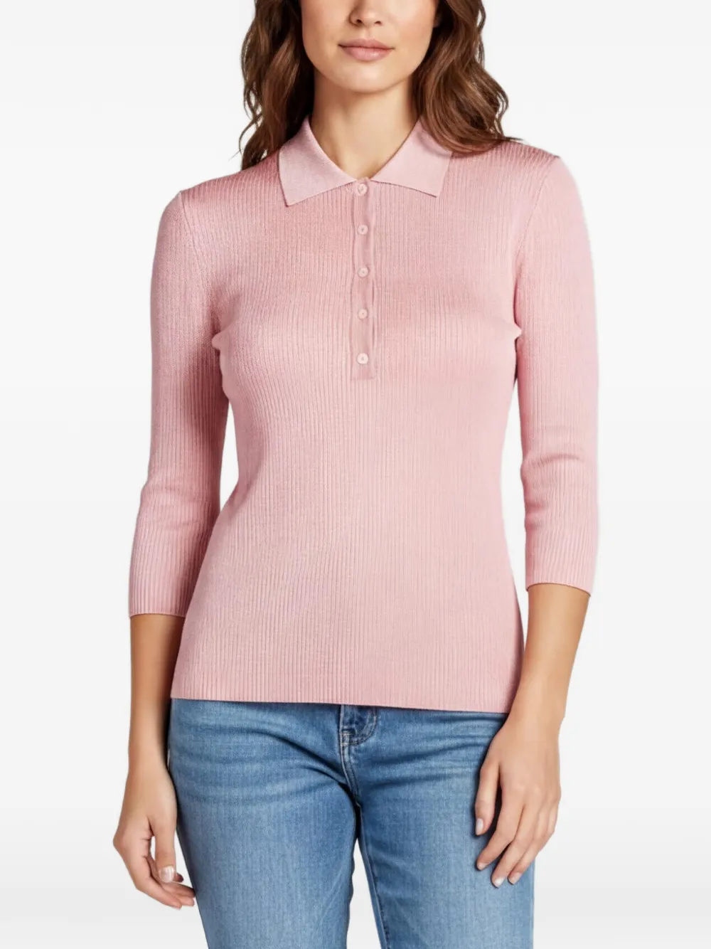 Pre-owned Dolce & Gabbana Ribbed-knit Polo Shirt In Pink