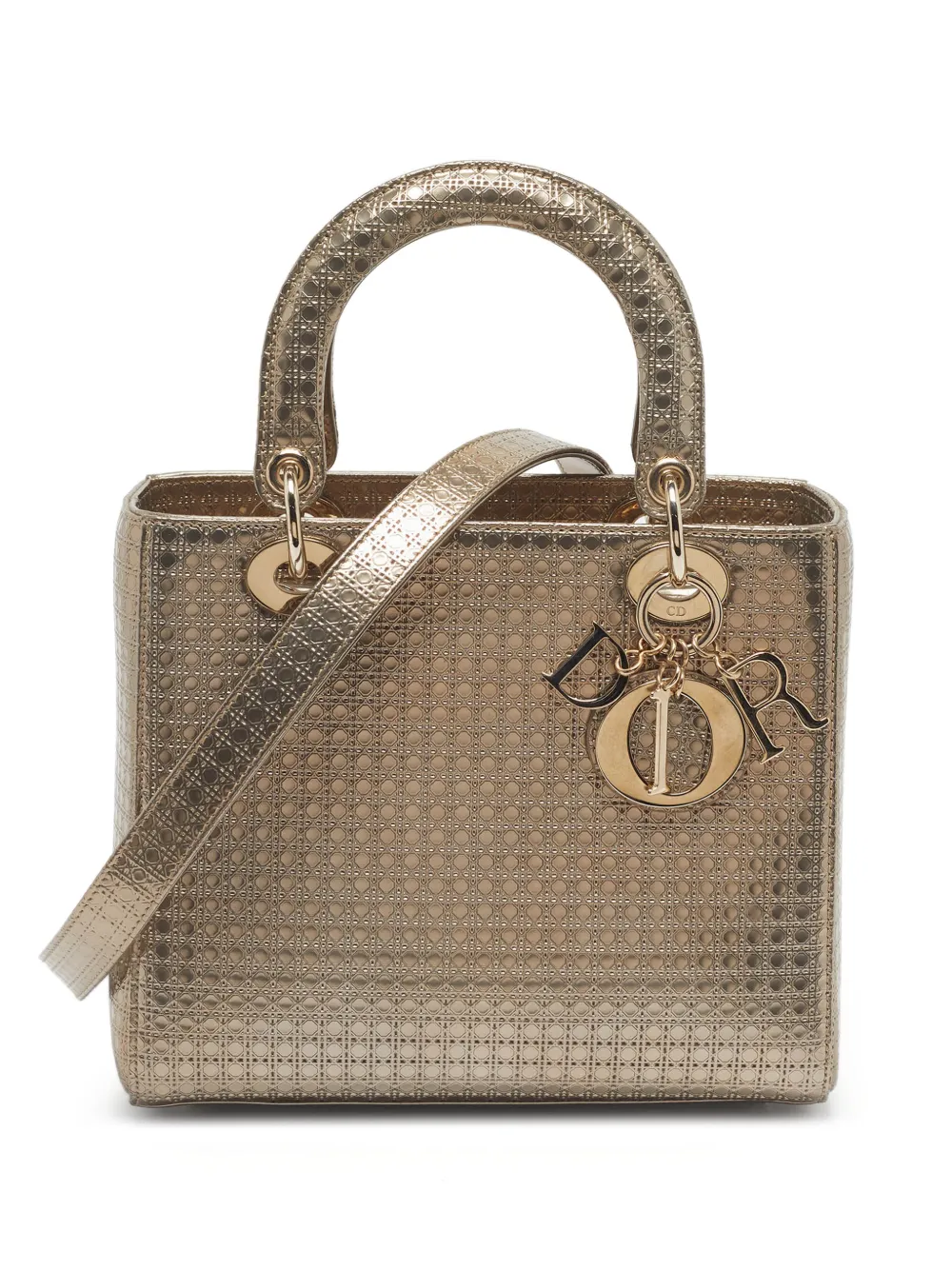 Christian Dior Pre-Owned 2016 medium Lady Dior Microcannage tote bag - Gold