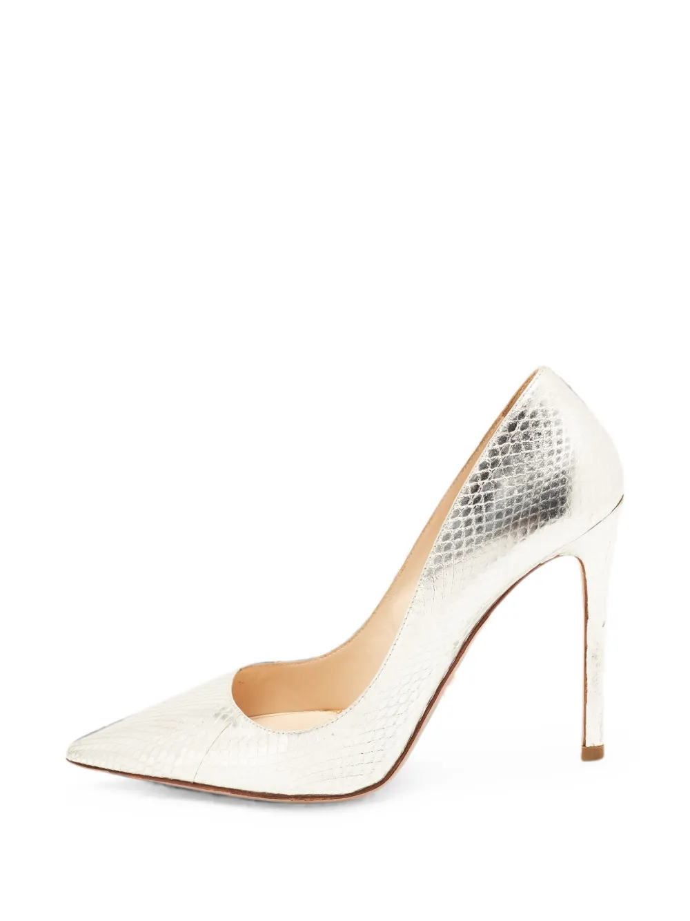 Prada Pre-Owned snakeskin-embossed pointed-toe pumps - Argento
