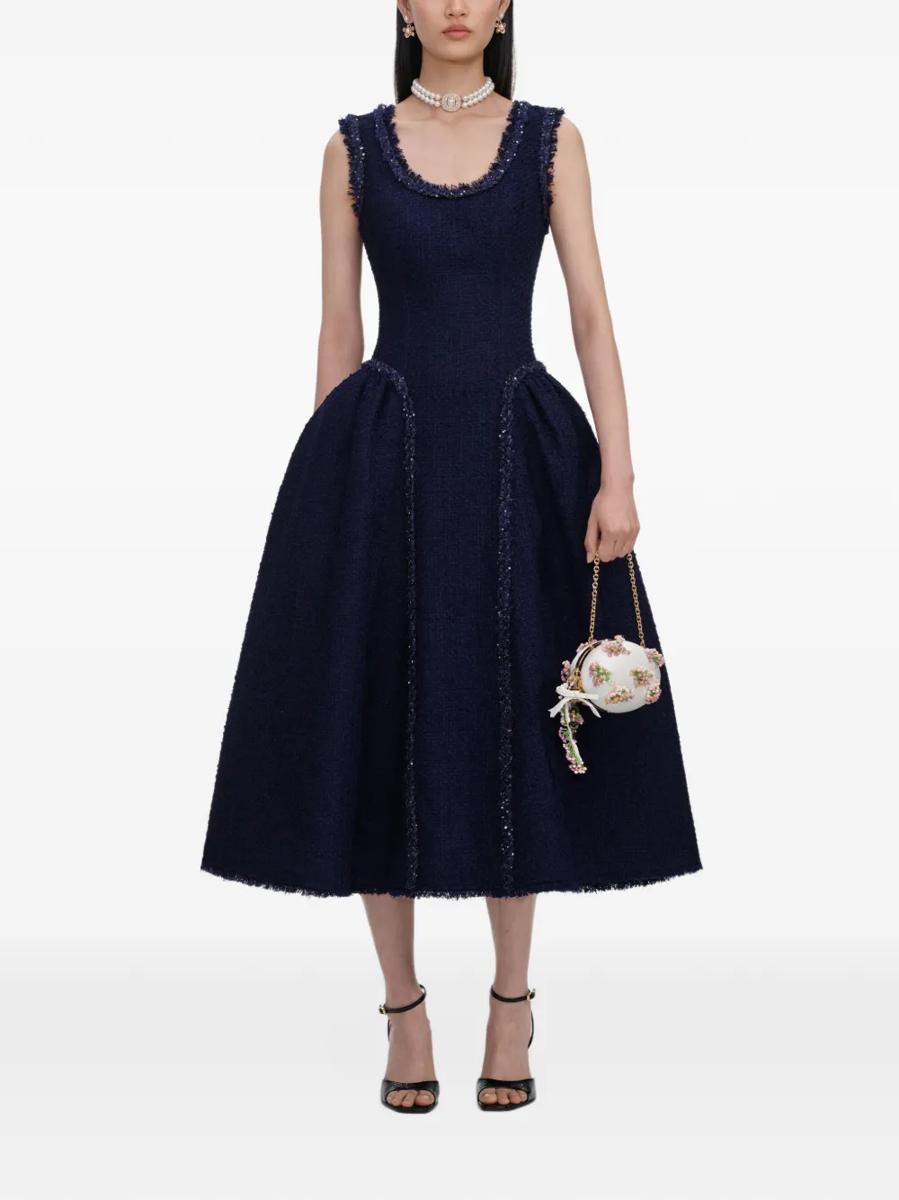 Self-Portrait bouclé-texture midi dress - Blue
