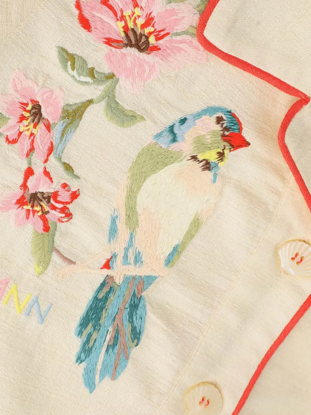 ZIMMERMANN Kids Shirt met geborduurde vogel en afwerking Beige