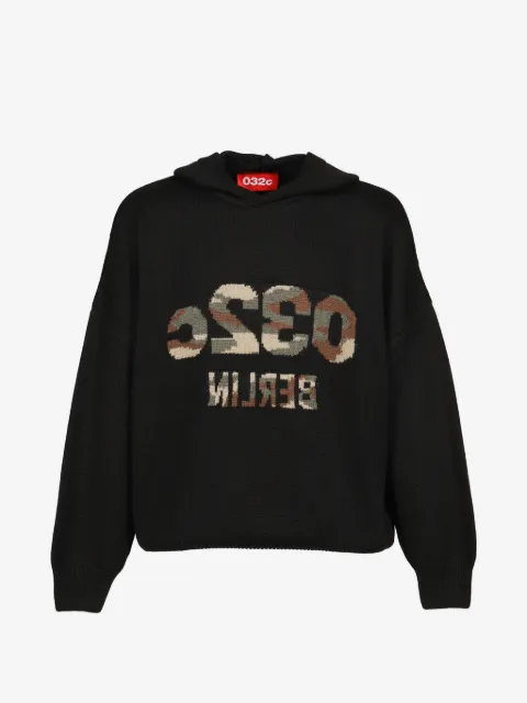 032c Selfie intarsia-knit camouflage-pattern hoodie