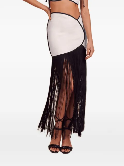 AZULU Joelle fringe-trim piping maxi skirt