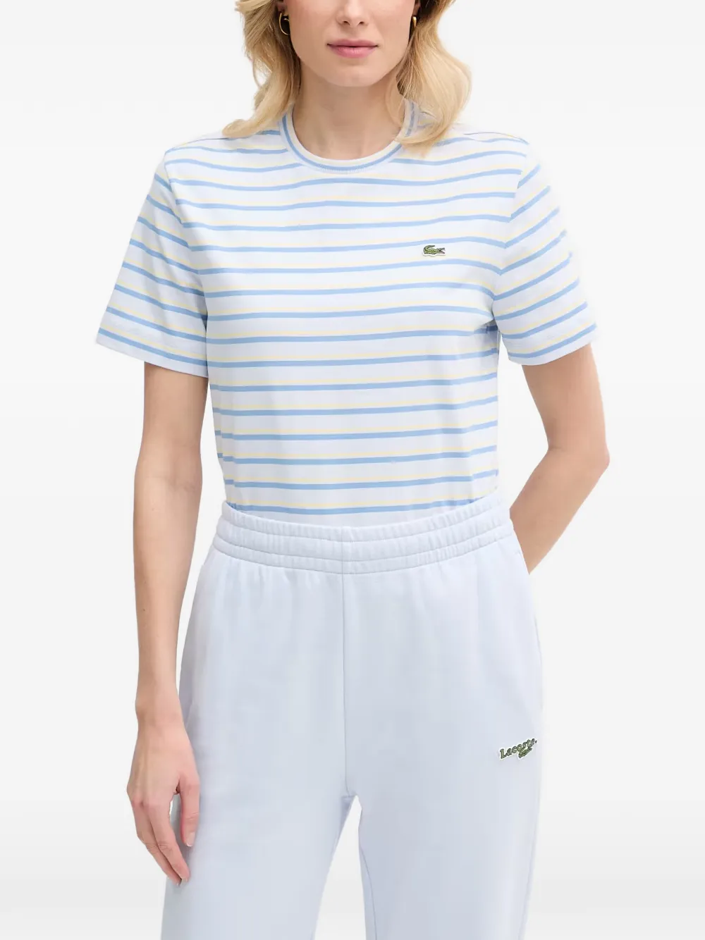 Lacoste striped logo-patch T-shirt - Nude