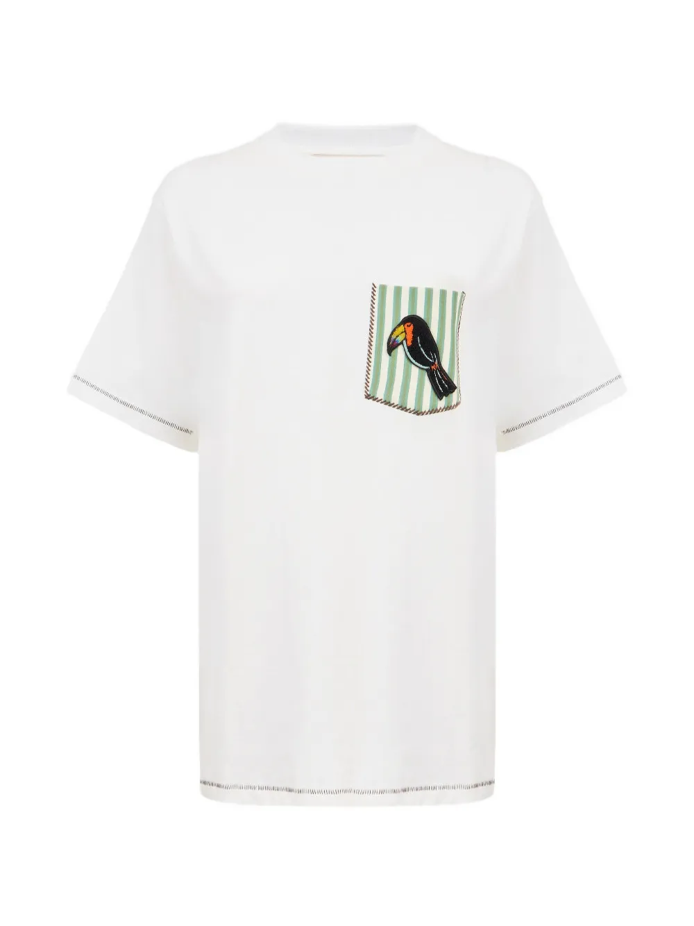 ALEMAIS toucan-patch striped-pocket T-shirt - Bianco