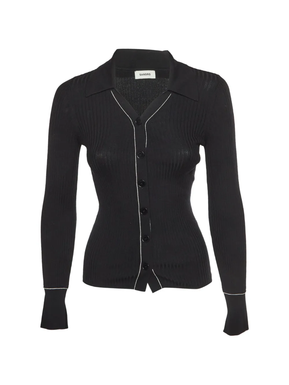 SANDRO rib-knit button-up top - Nero