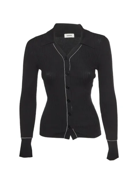 SANDRO rib-knit button-up top