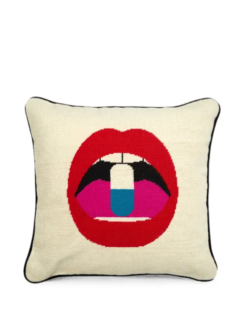 Jonathan Adler lips-motif embroidered cushion