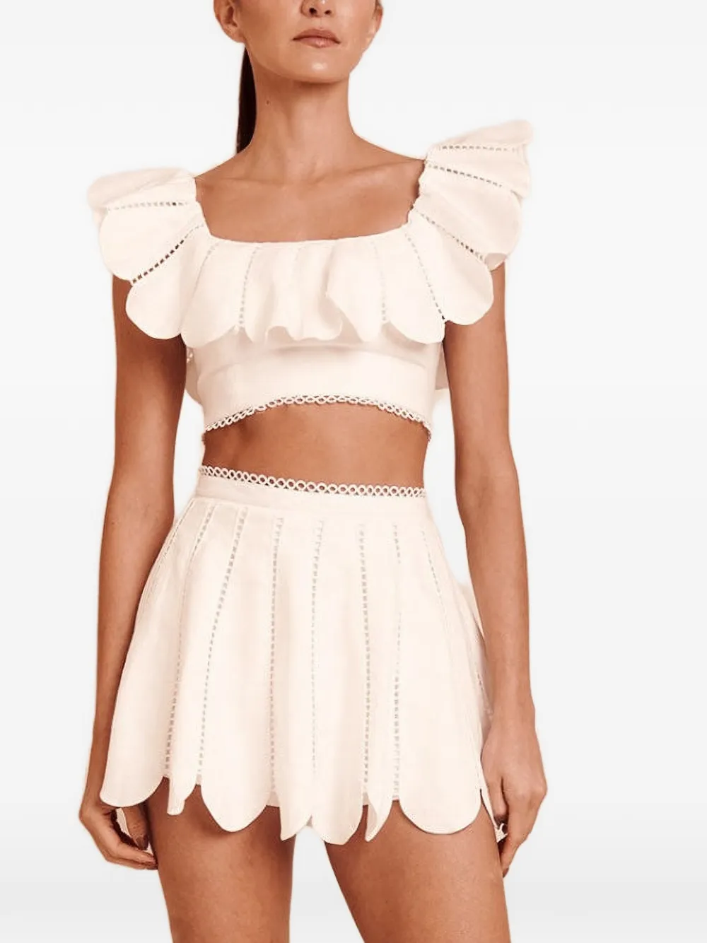 AZULU Nela ruffled cropped top - Bianco