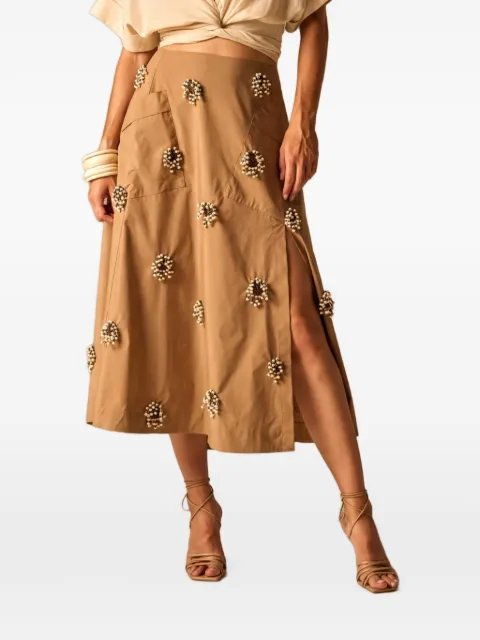 JBQ Alice bead-embellished slit-detail midi skirt