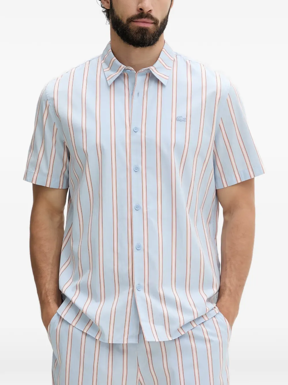 Lacoste Gestreept katoenen overhemd Blauw