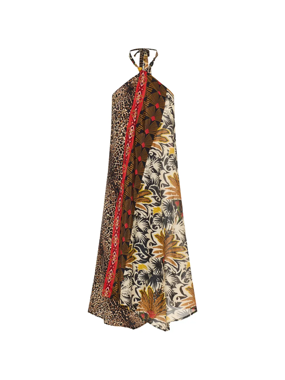 Anjuna Celine patchwork leopard-print pareo midi dress - Neutrals
