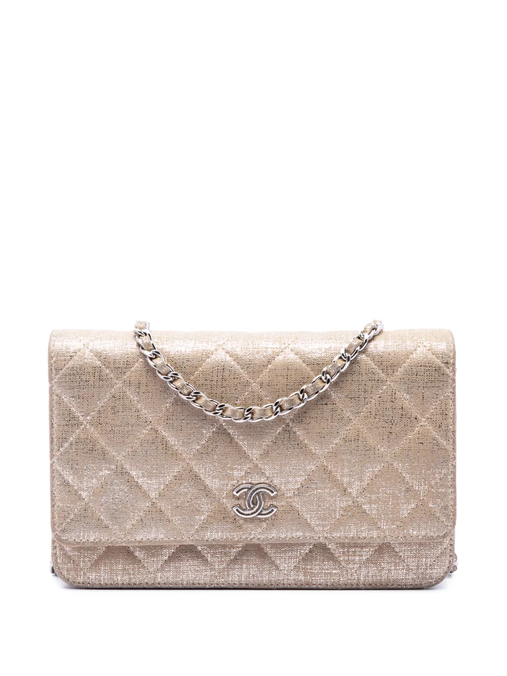 CHANEL Pre-Owned Borsa a tracolla CC trapuntata in tessuto metallizzato con catena 2014 - Oro