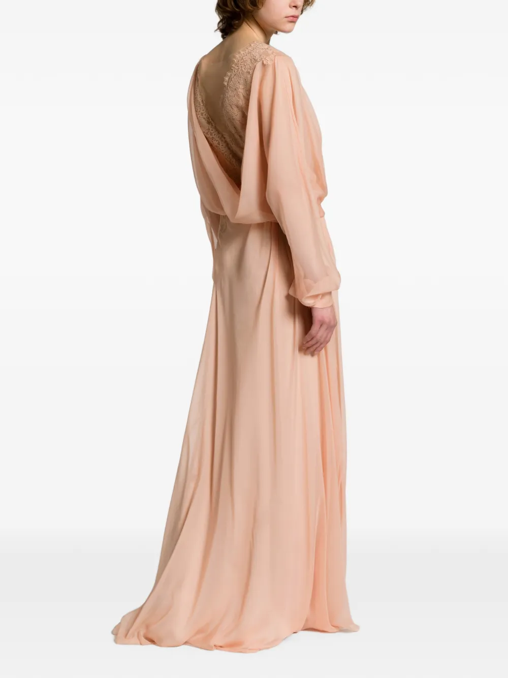 Alberta Ferretti Gedrapeerde maxi-jurk met kanten afwerking Roze