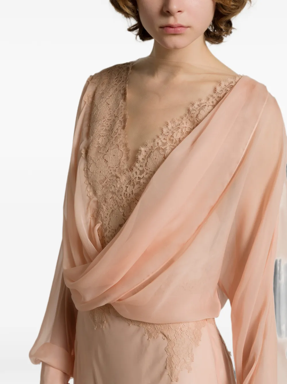 Alberta Ferretti Gedrapeerde maxi-jurk met kanten afwerking Roze