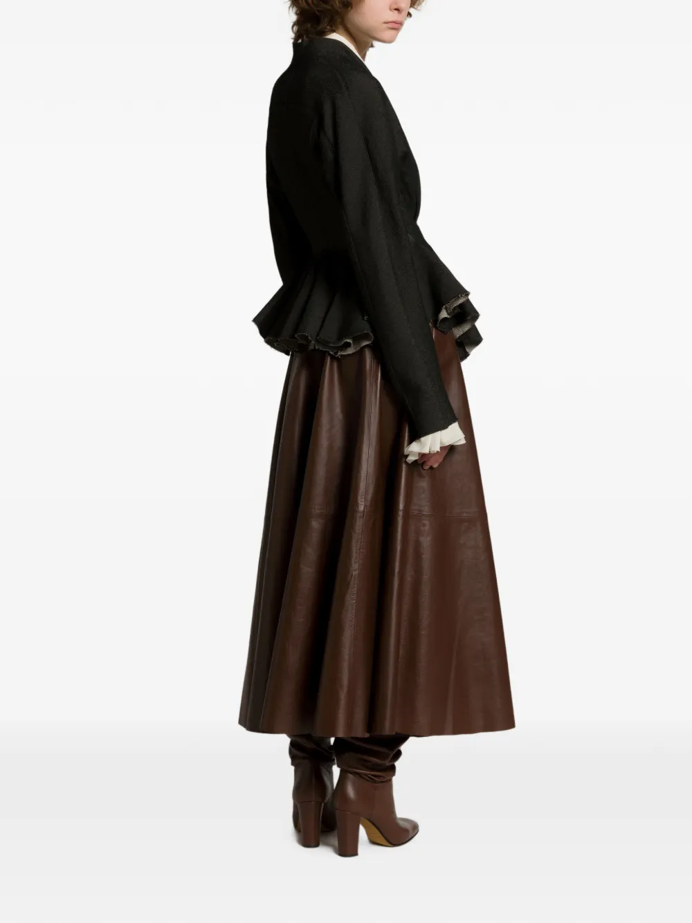 Alberta Ferretti Flared leren midi-rok Bruin